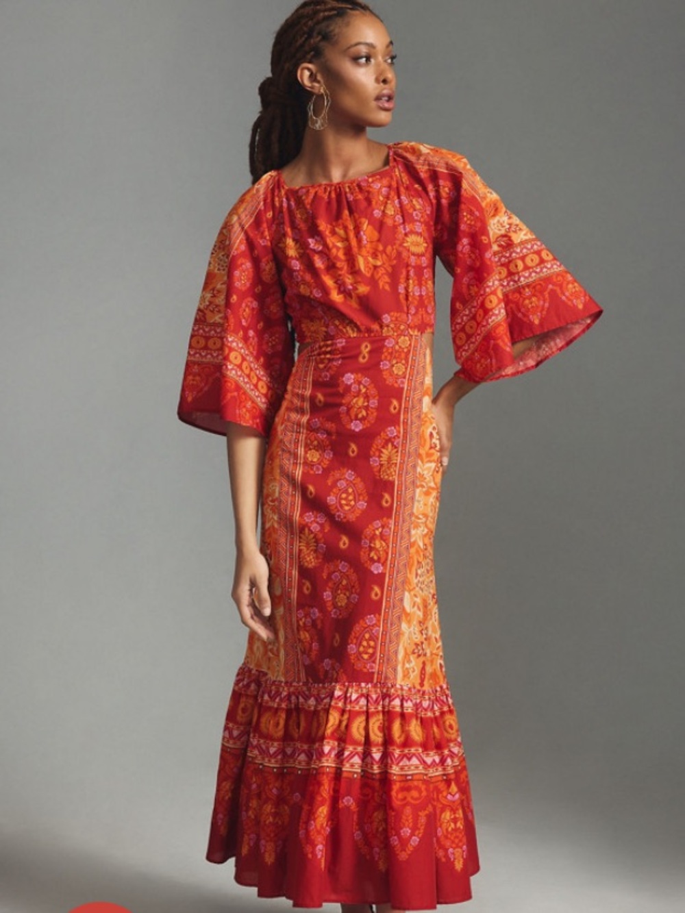 FARM Rio x Anthropologie Combuco Cutout Maxi Dress Tropical Bird Orange Size XL